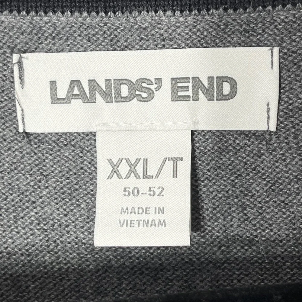 Lands End Mens XXL Tall Gray V-Neck Sweater Vest 100% Cotton 539762 Charcoal